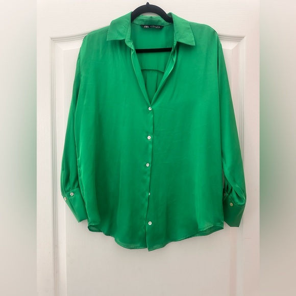 Zara Vibrant Green Button Down Shirt M - Picture 3 of 6